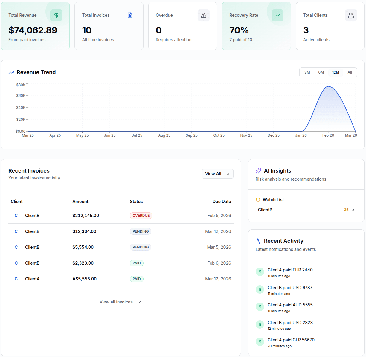 PaymentPulse dashboard